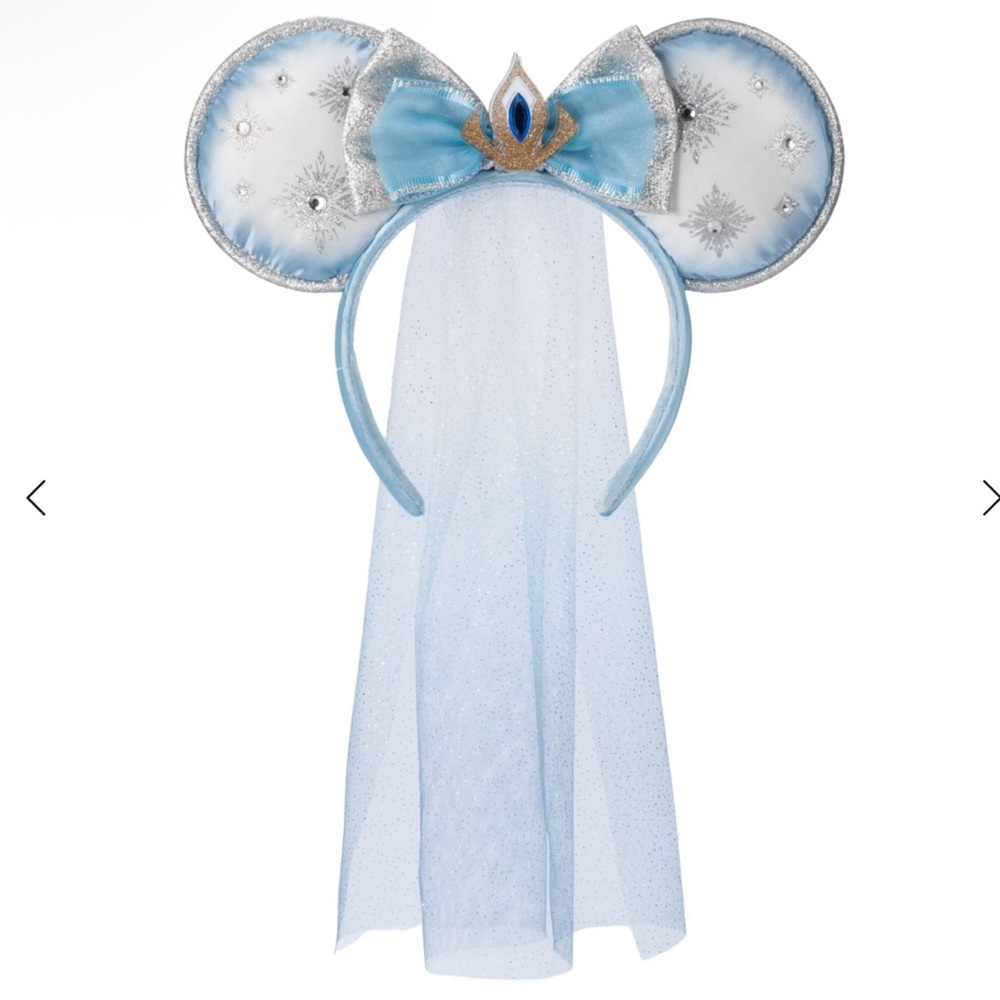 Disney Light Blue and Silver Snowflake Minnie Ears Headband with Veil